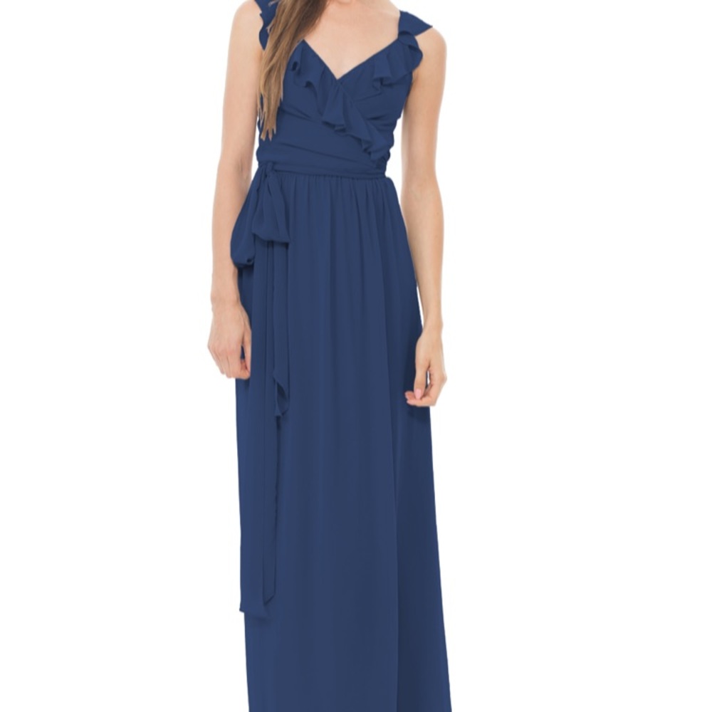Joanna August Blue Ruffle Wrap Bridesmaid Dress